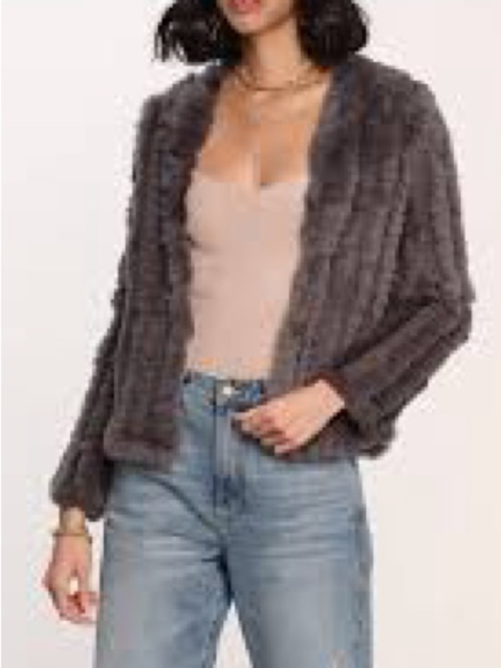 Heartloom Faux Fur Open-Front Cardigan in Dark Grey